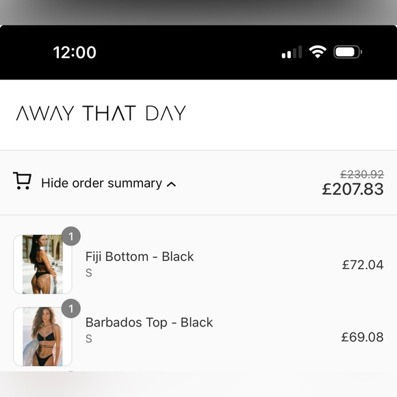 Away That Day Swimwear Barbados Top & Fiji Bottoms, Black Bikini Set Size Small - Picture 10 of 10